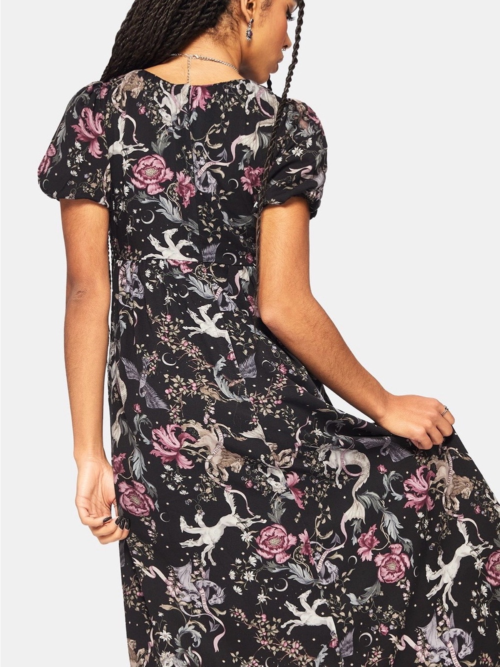 Disturbia Unicorn Mermaid Midi Dress 8 NWT Forest Print - Picture 4 of 10